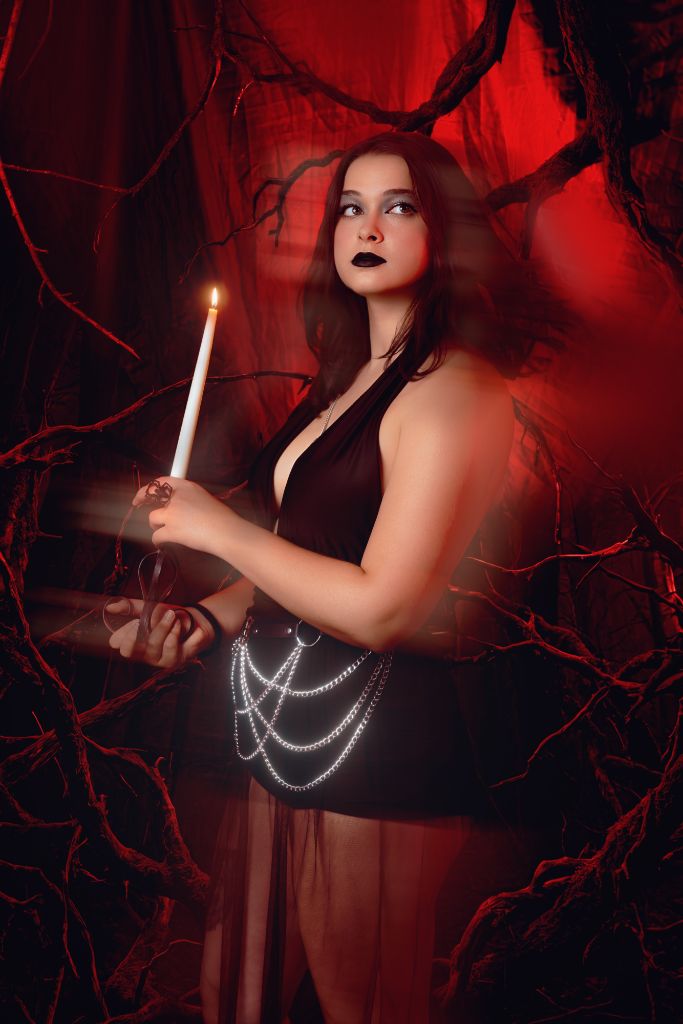 Ritratto Halloween atmosfera rossa
